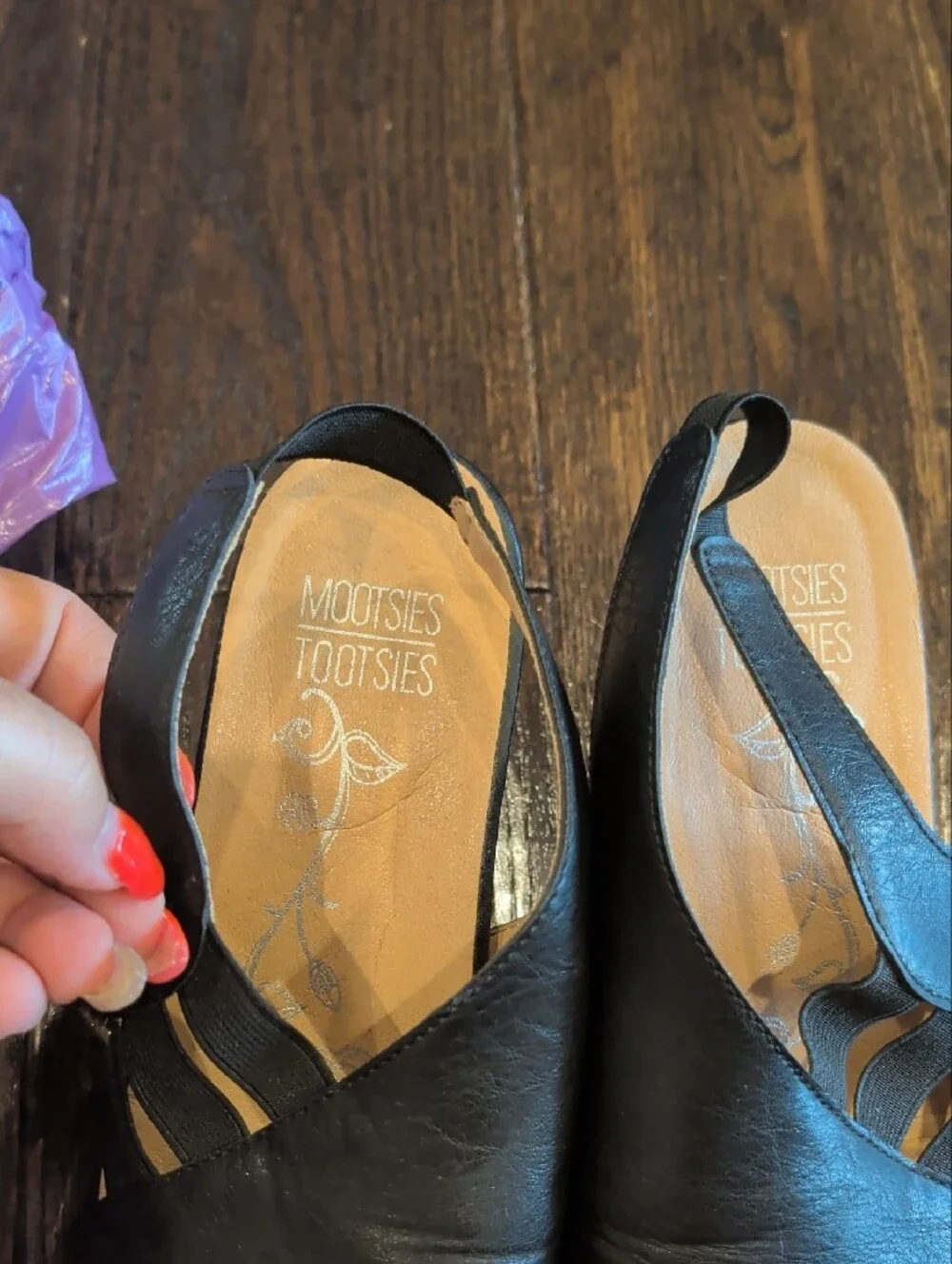 Mootsies Tootsies Black Slingback Wedge Sandals with Patterned Cork